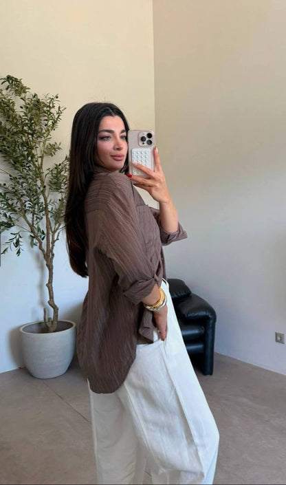 Oversize Tensel Çizgili Gömlek
