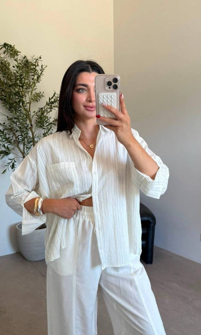Oversize Tensel Çizgili Gömlek