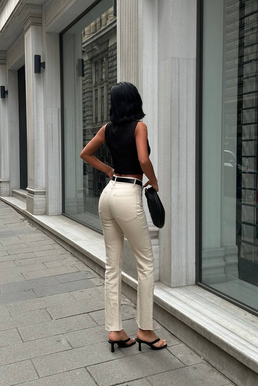 Bej Likralı Yüksek Bel Jean - BLJ001
