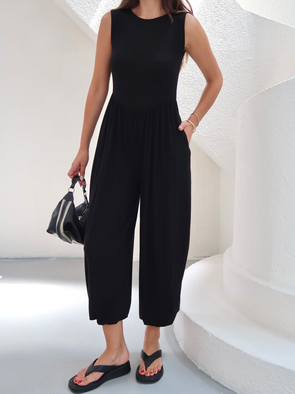 Bisiklet Yaka Bol Paça Oversize Tulum