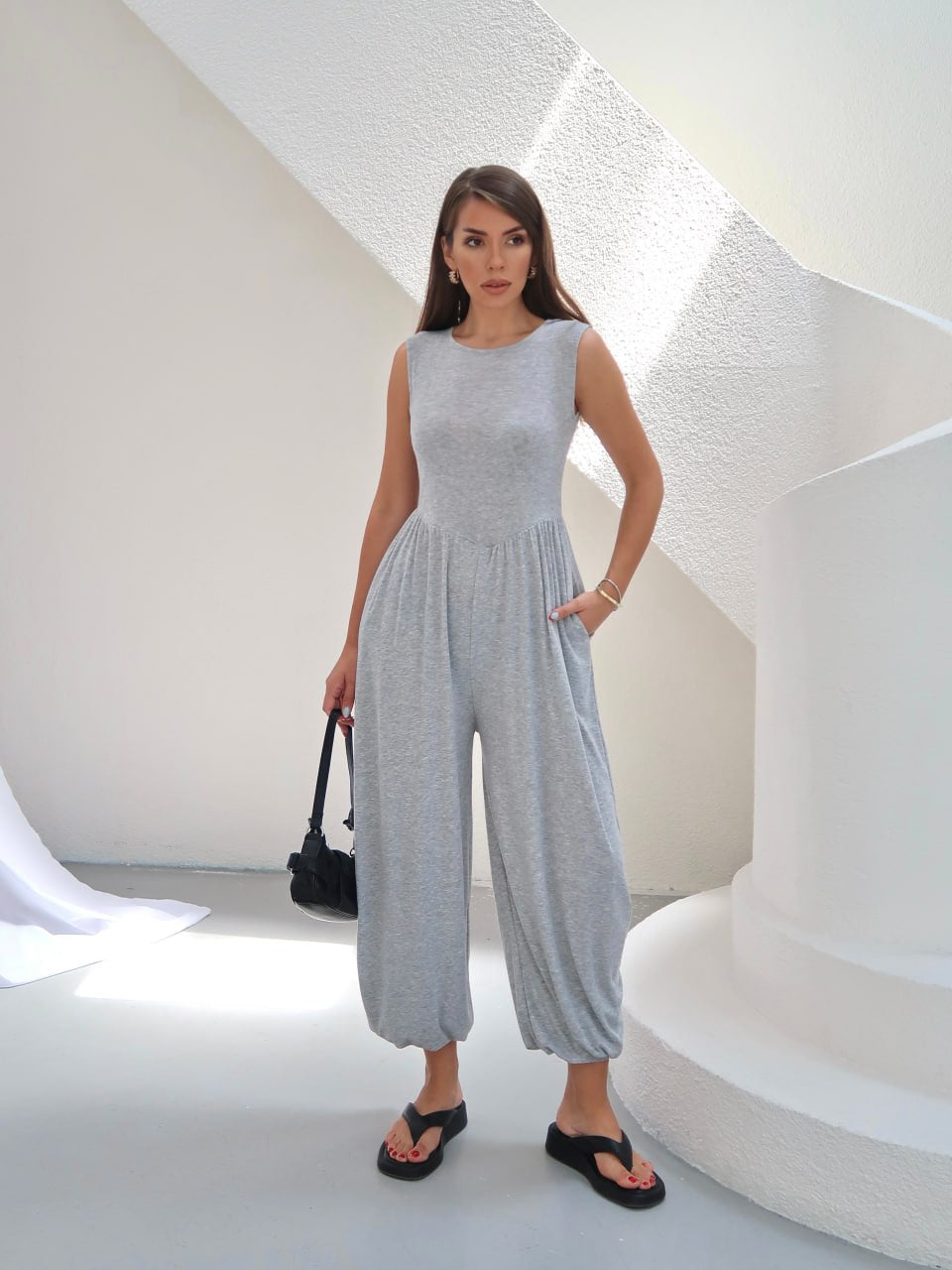 Bisiklet Yaka Bol Paça Oversize Tulum