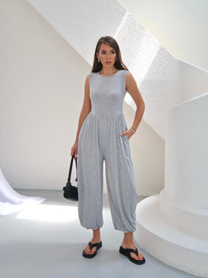 Bisiklet Yaka Bol Paça Oversize Tulum