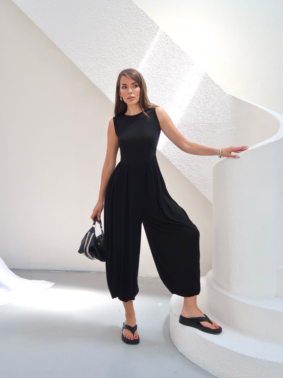 Bisiklet Yaka Bol Paça Oversize Tulum