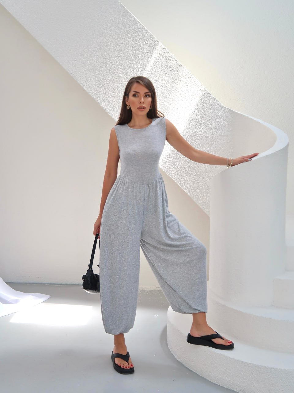 Bisiklet Yaka Bol Paça Oversize Tulum