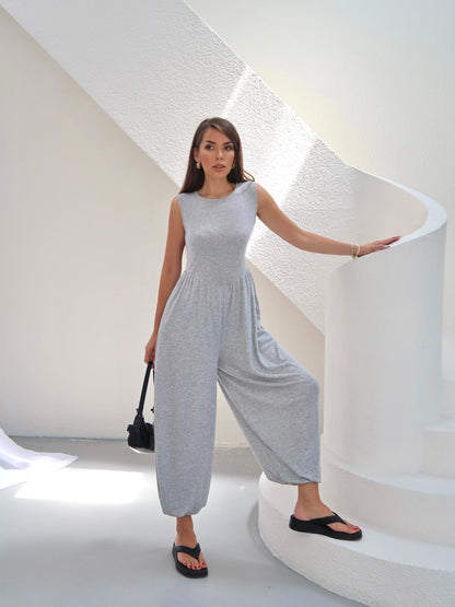 Bisiklet Yaka Bol Paça Oversize Tulum