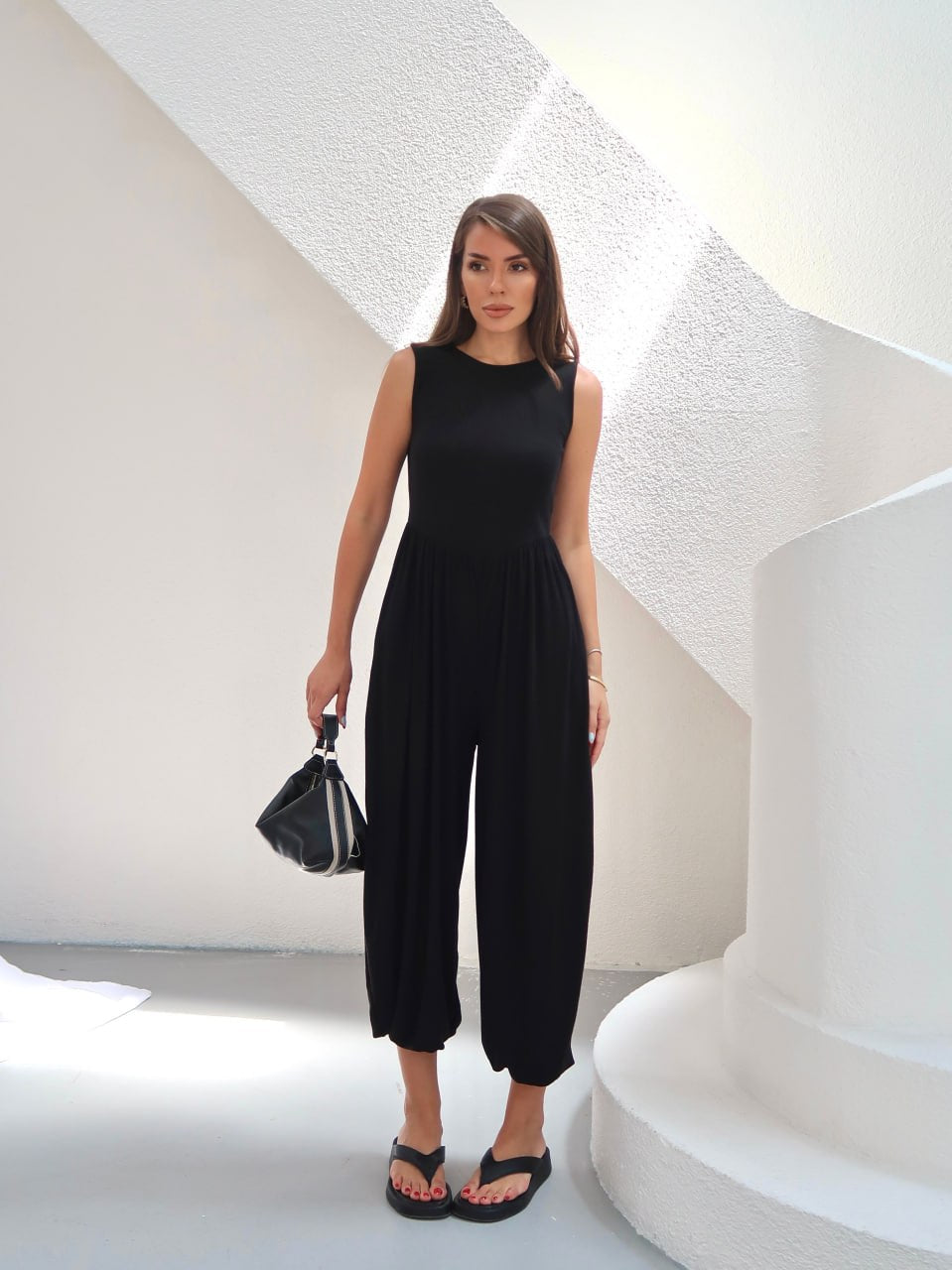 Bisiklet Yaka Bol Paça Oversize Tulum
