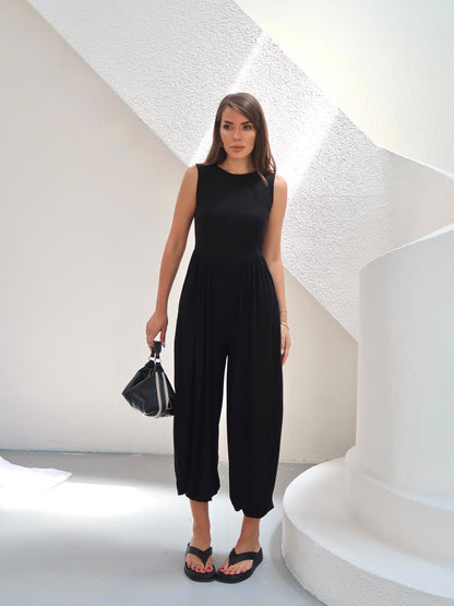 Bisiklet Yaka Bol Paça Oversize Tulum